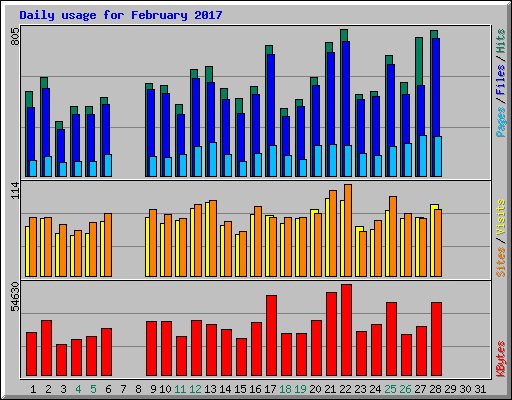 Daily usage for February 2017